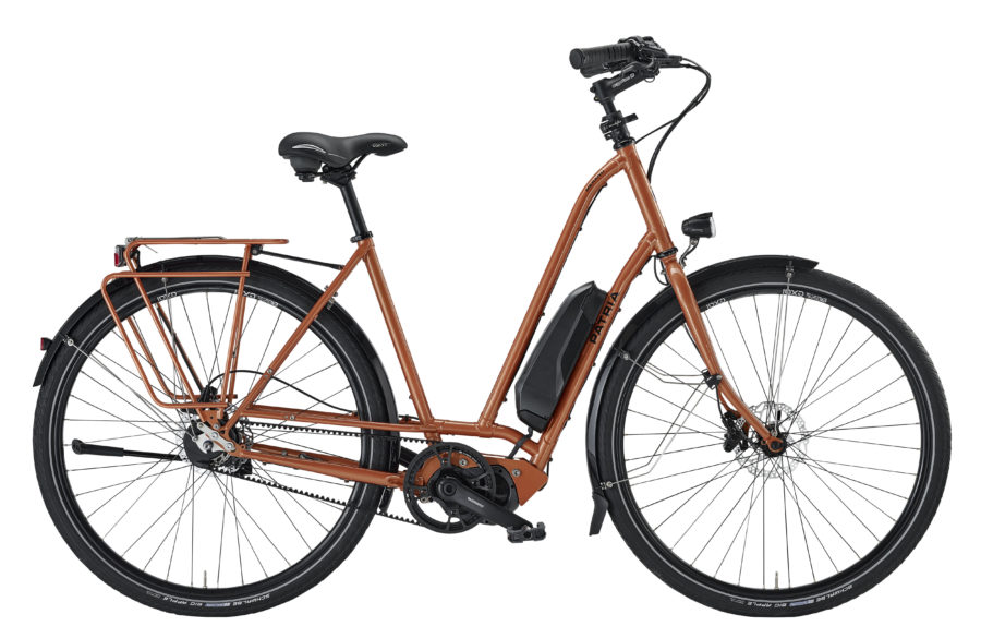 Merano 28", Shimano Steps E6100 Motor, Alfine 8-Gang Di2, orange glow lasur, Riemen CDX, Speedlifter, Deore Disc, Träger Logo in Rahmenfarbe, Akku 504 Wh